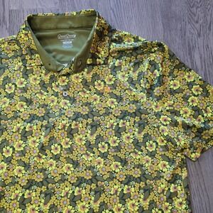 Good Good Golf Polo Shirt 70s Floral Print Green Yellow Men's Medium Performance